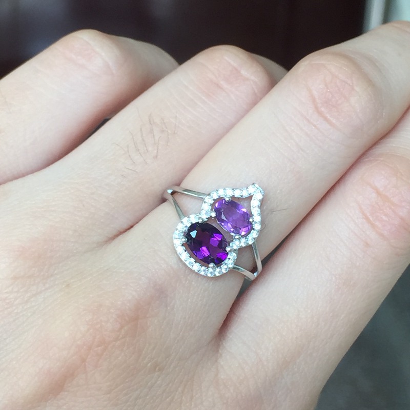 天然紫晶戒指 葫芦款热卖 工艺好 商场专柜专用 925银彩宝批发