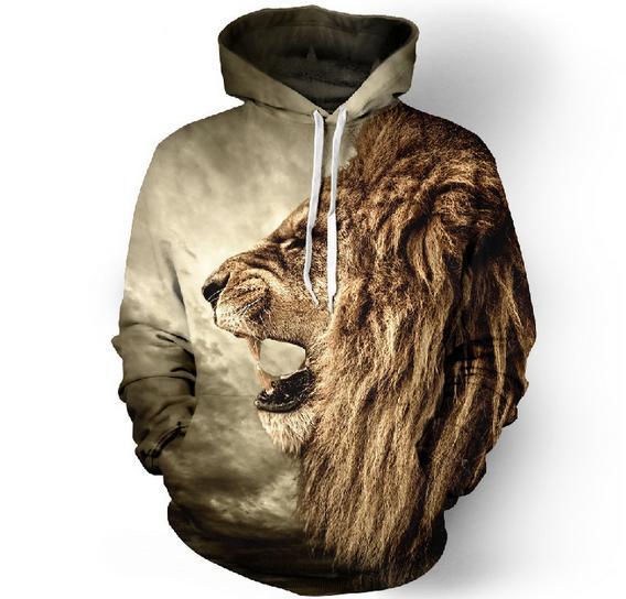 时尚百搭带帽潮牌情侣卫衣3d印花卫衣运动卫衣圆领狮子