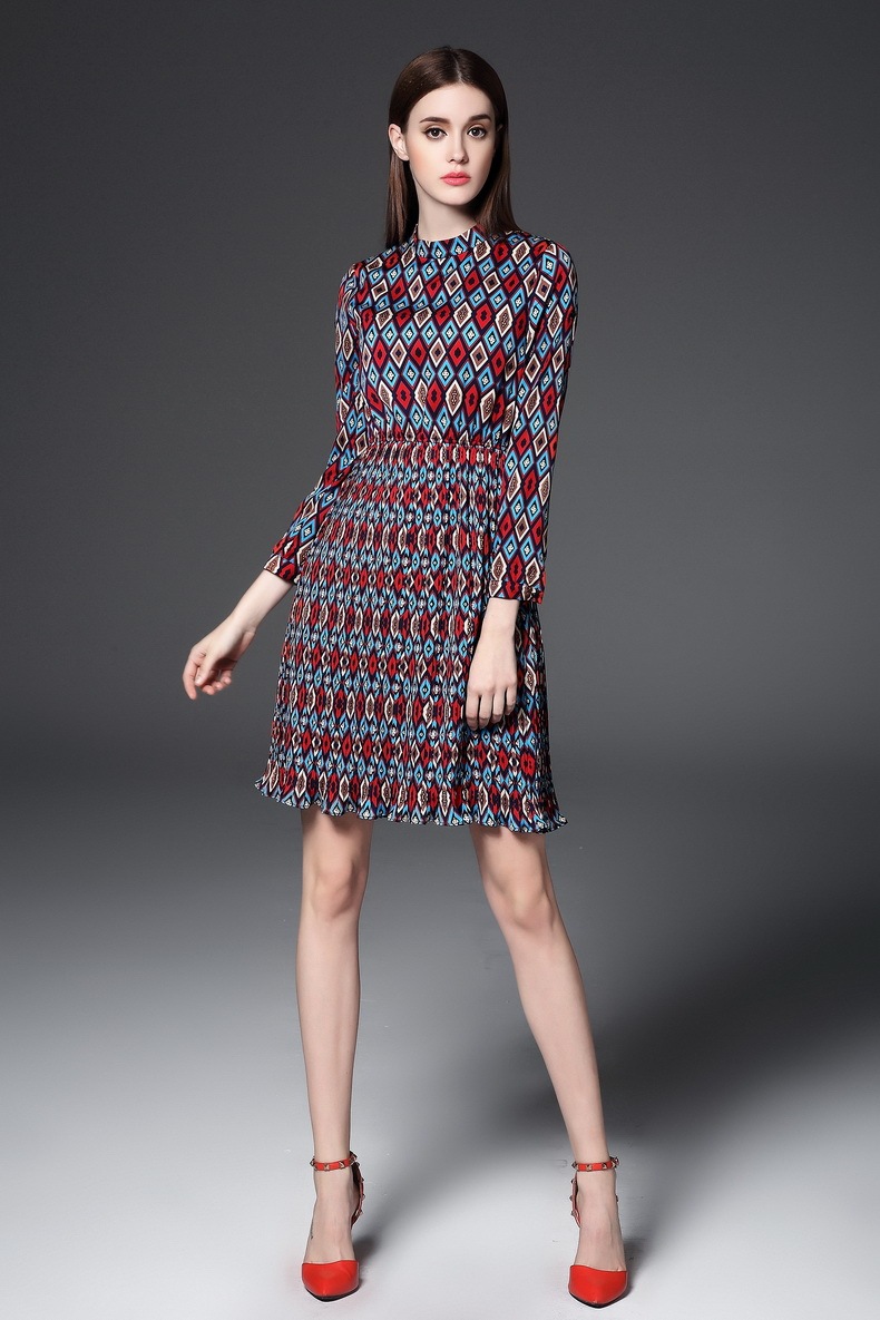 2016春季新款欧洲站女装欧美时尚趣味波普印花收腰显瘦气质连衣裙