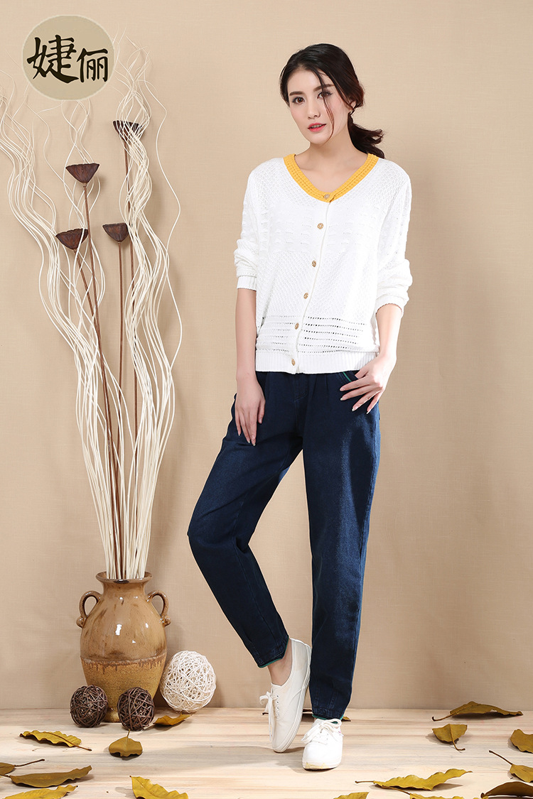 原创2016春秋新款水洗针织弹力斯琴女裤休闲大码松紧九分萝.