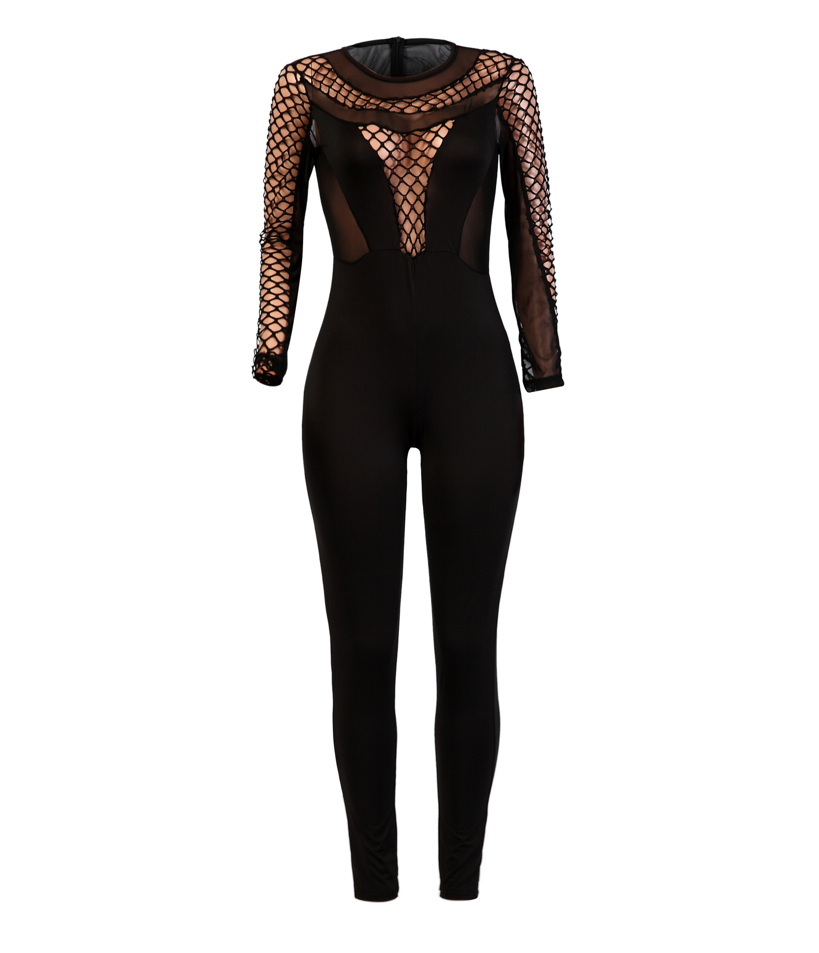 缺货〕k8017 现货销售欧美性感网纱拼接透明连体夜店服外贸女装