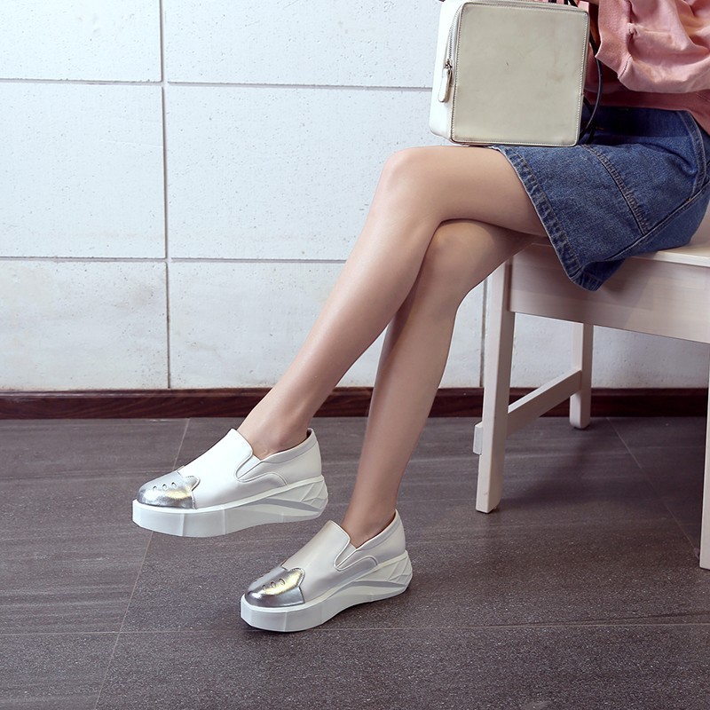 2016韩版明星同款大码平底猫脸乐福鞋潮欧美厚底松糕鞋爆款.