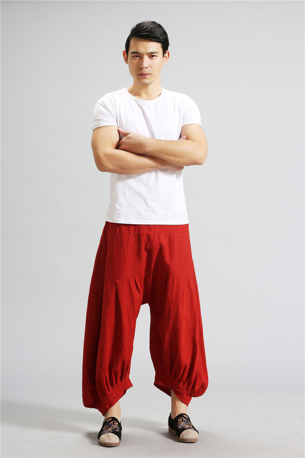 亚麻灯笼裤2018年新款男士休闲宽松松紧腰大裆源头工厂