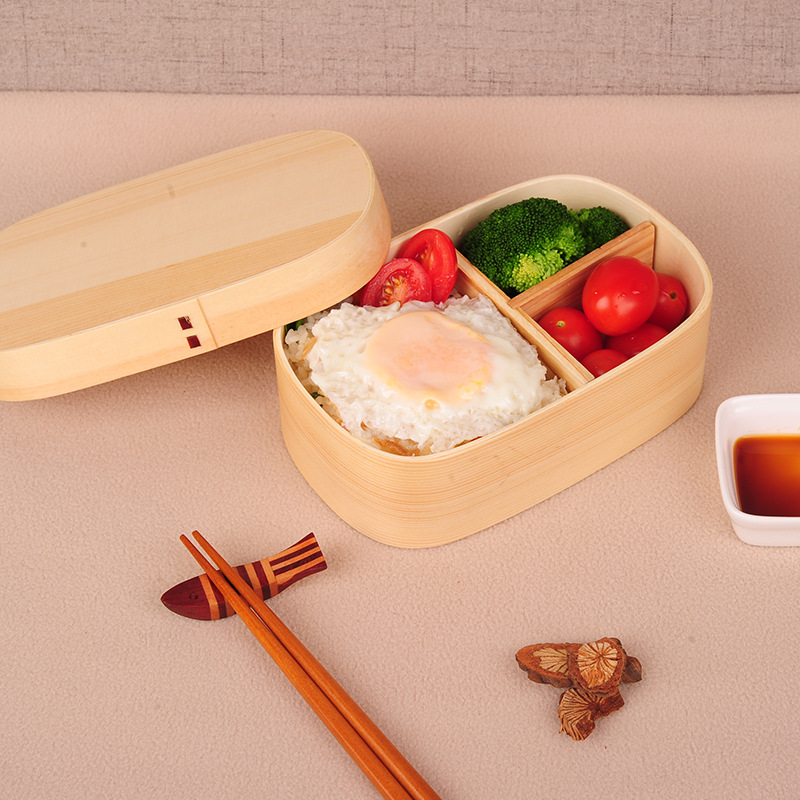 四方单层白色日式便当盒 儿童饭盒 木质寿司盒 学生创意餐盒批发