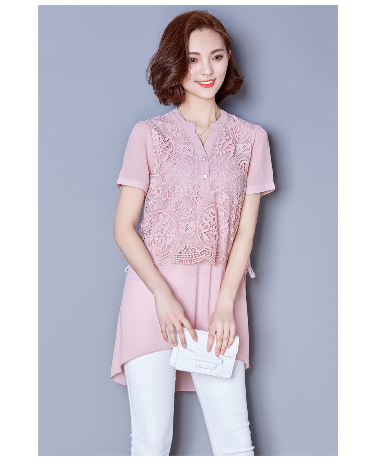 气质蕾丝雪纺衫短袖大码女装2016夏季新