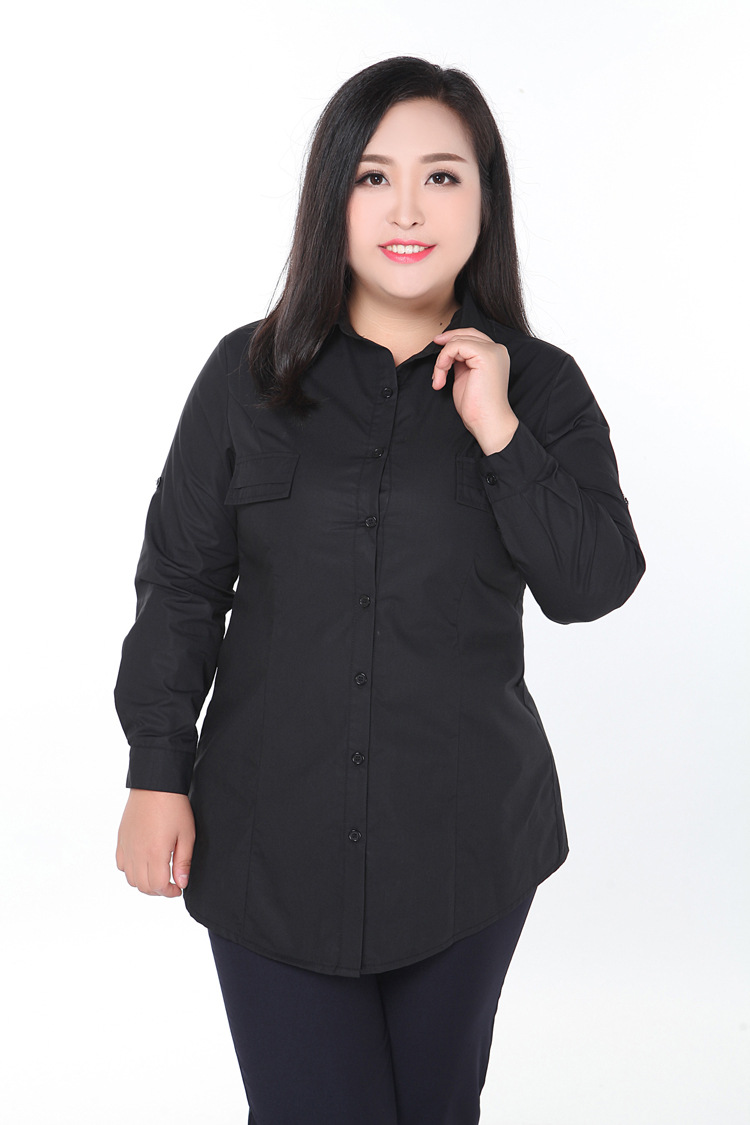 春秋胖妹妹特大码修身显瘦衬衫长袖加肥加大码女装胖mm衬衣定.