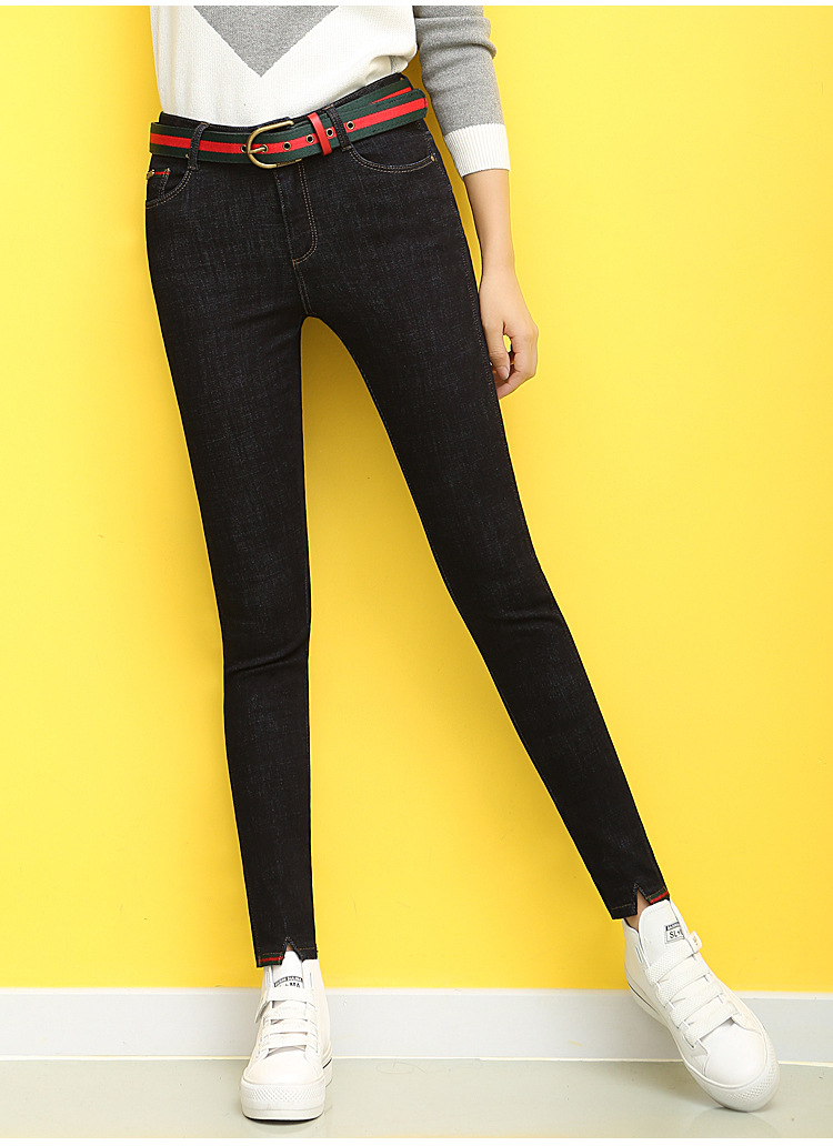 素度冬季新款加厚底拉绒牛仔裤女保暖弹力显瘦修身小脚裤潮a6188