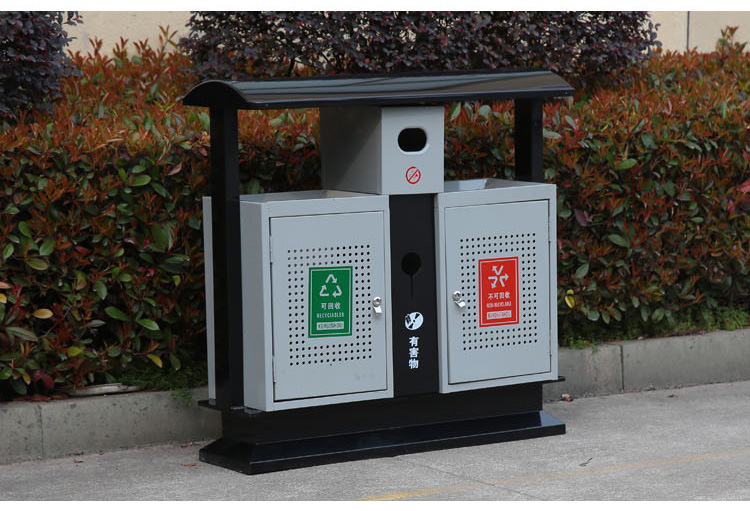 不锈钢钢木果皮箱 分类方形垃圾箱批发双桶可回收 - 中国环保批发交易