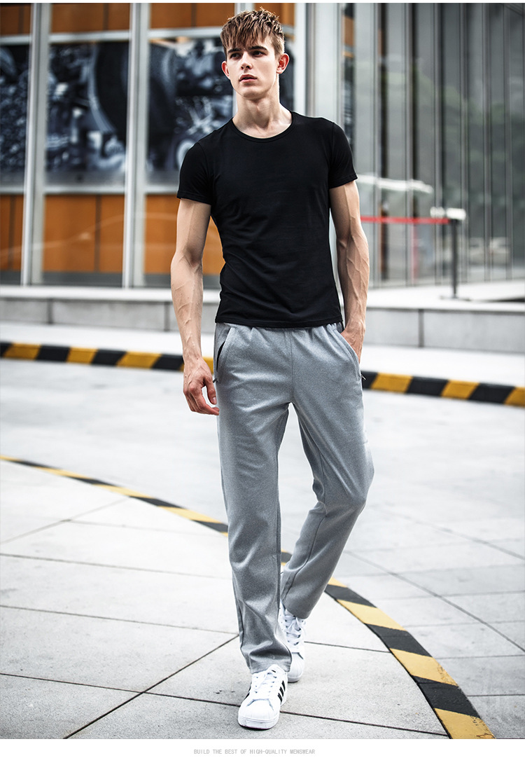 男士浅灰色卫衣修身直筒跑步健身长裤男休闲学生运动裤子潮哈伦裤