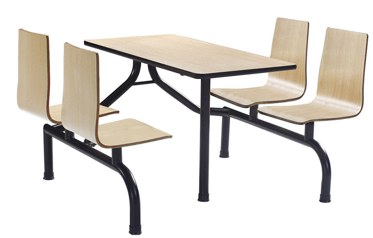 食堂餐桌椅连体快餐桌椅 四人位咖啡厅奶茶店甜品店连体桌椅批发