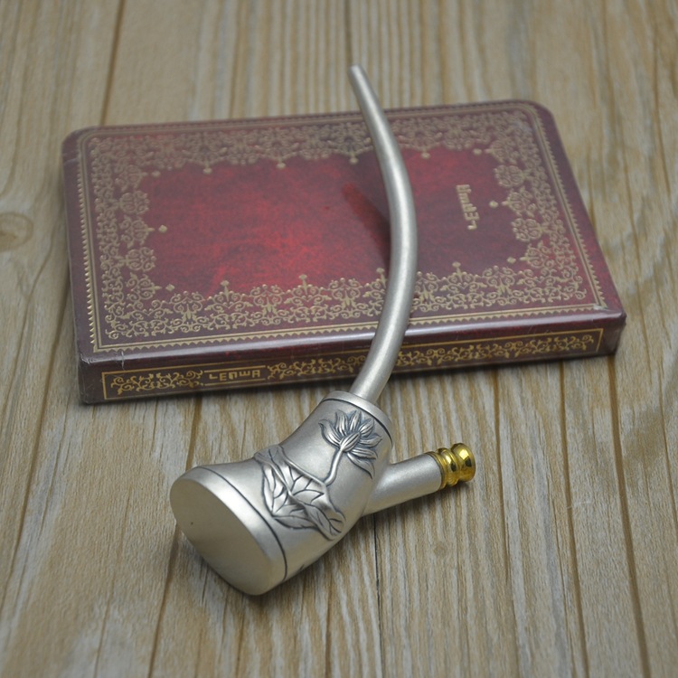 曼象阁纯银荷花水烟壶烟斗烟旱烟烟枪粗细烟复古烟杆送爸爸礼品