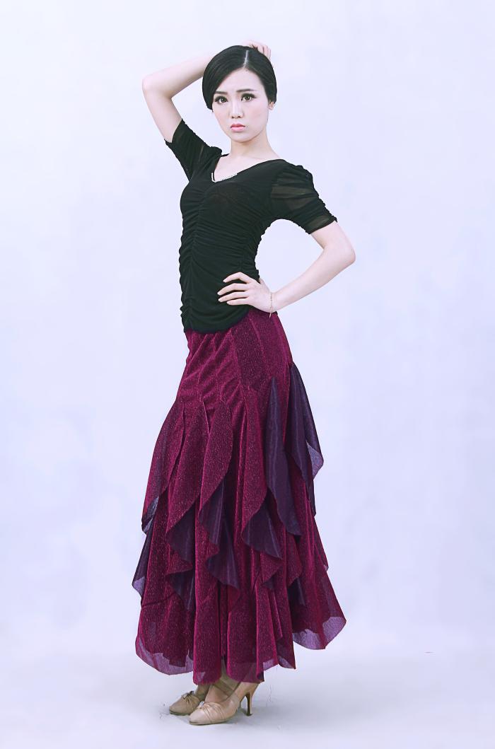 2016新款摩登舞裙 国标舞蹈演出服 广场舞大摆裙练习舞裙下装