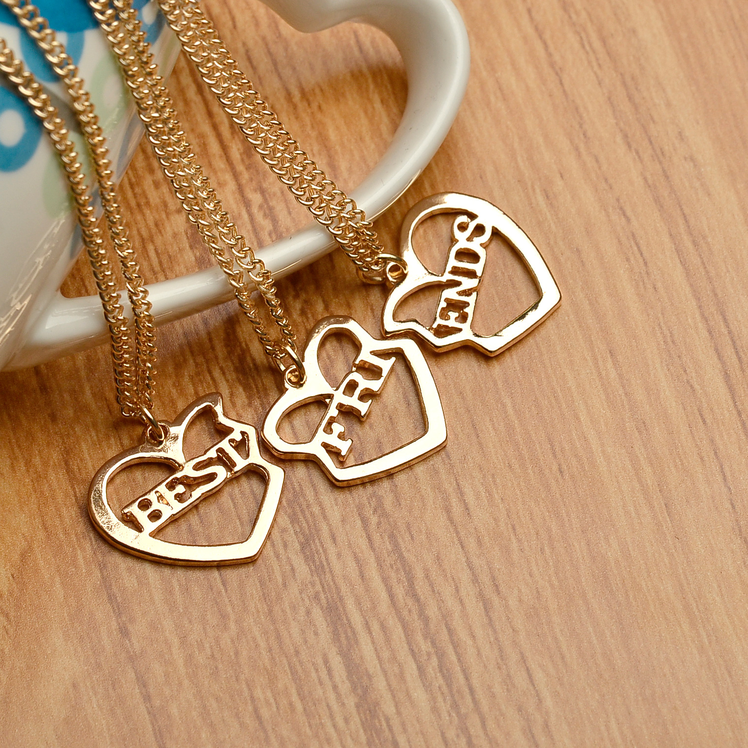 欧美热销饰品 best friends好朋友三件套吊坠 闺蜜吊坠心形项链