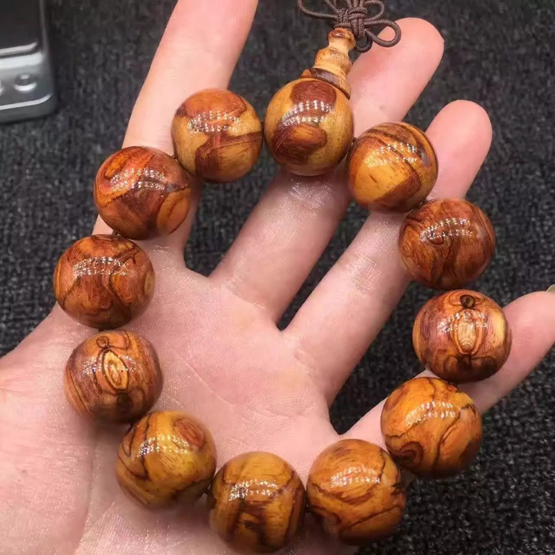 连戴珠宝 正宗海南黄花梨手串1.95海黄佛珠花纹鬼脸男女款手串