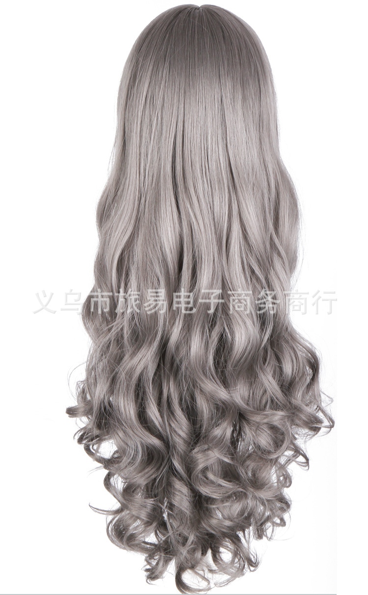 时尚女 烟灰色中分长卷发 银灰色中分cos假发 哑光高温丝70厘米