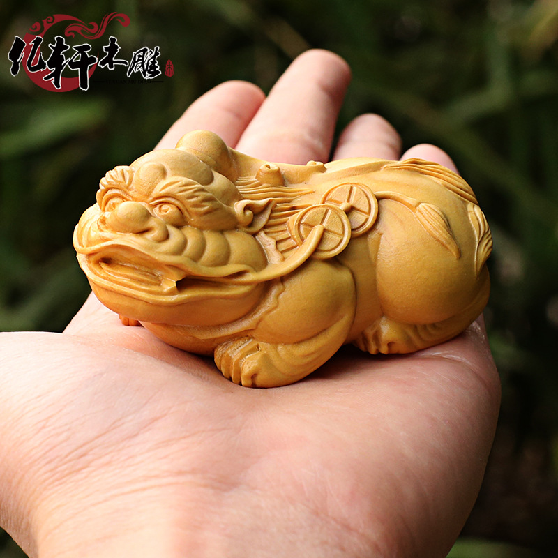 爆款木制精品貔貅乐清黄杨木雕手把件把玩实木雕刻工艺品摆件