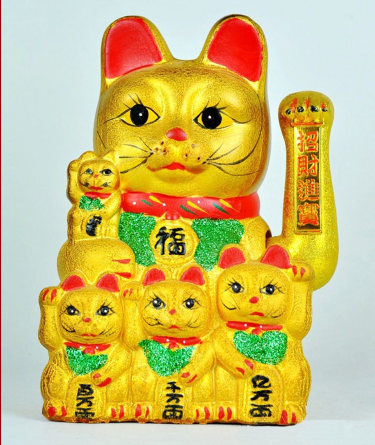 金色电动摇手招财猫陶瓷五福猫开业礼品办公家居摆件工艺品大小号