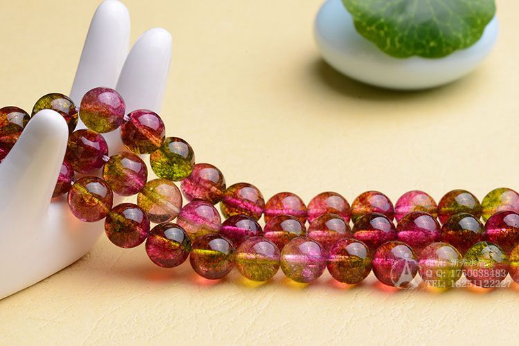 包邮 超美 西瓜碧玺爆花晶 半成品 圆珠 串珠 散珠子 diy水晶批发