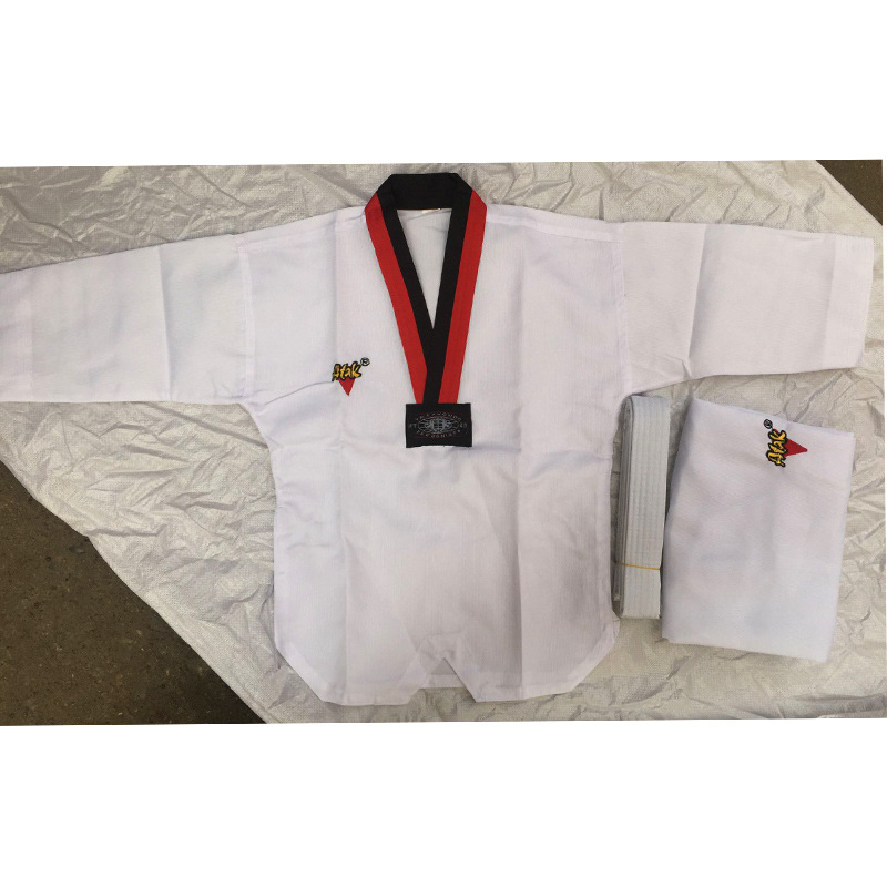 成人儿童长袖跆拳道服印字logo定制跆拳道鞋牛筋底透气赠送鞋包