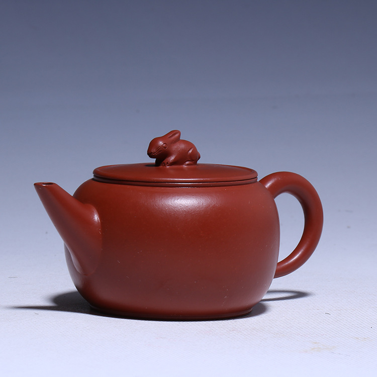 王红娟兔子水平壶批发 原矿家藏朱泥紫砂壶大号240cc 小号160cc