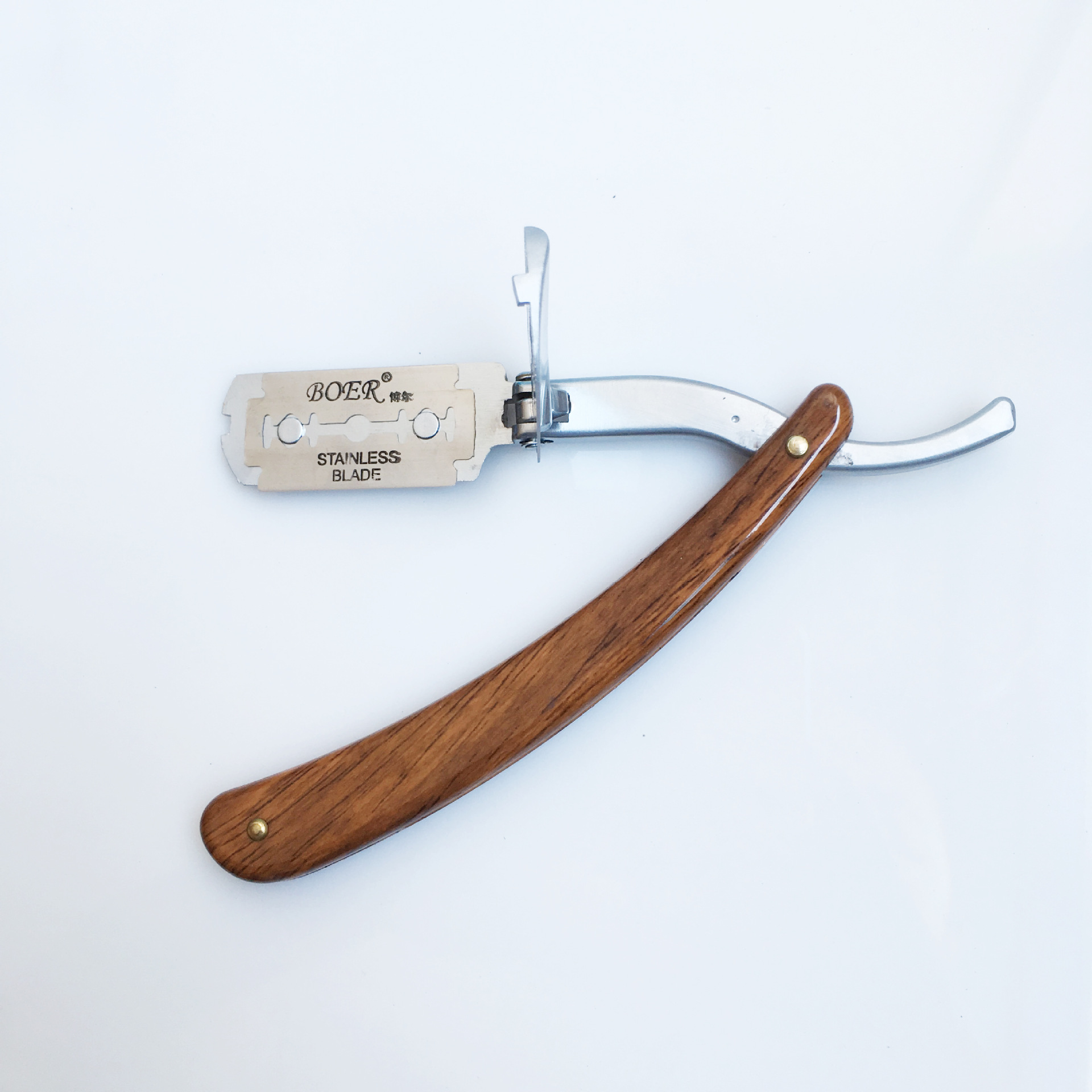 自主设计折叠美式理发刮刀光头木纹刀架手动剃头刀刮胡子剃须刀