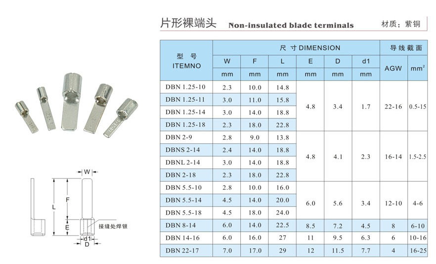 25-14片形冷压接线端子 铜线耳规格