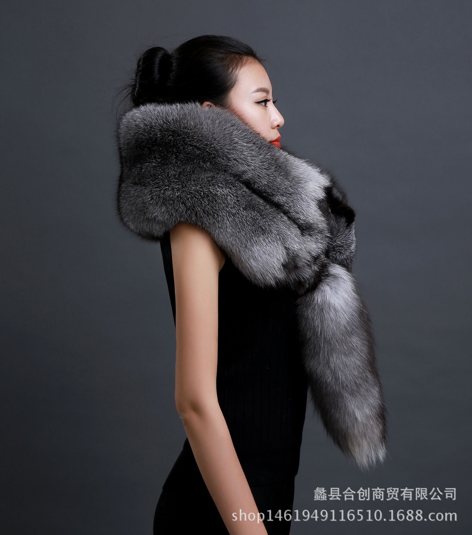 银蓝狐狸皮围脖围巾 整只狐狸围脖 纯正皮草狐狸毛围巾披肩
