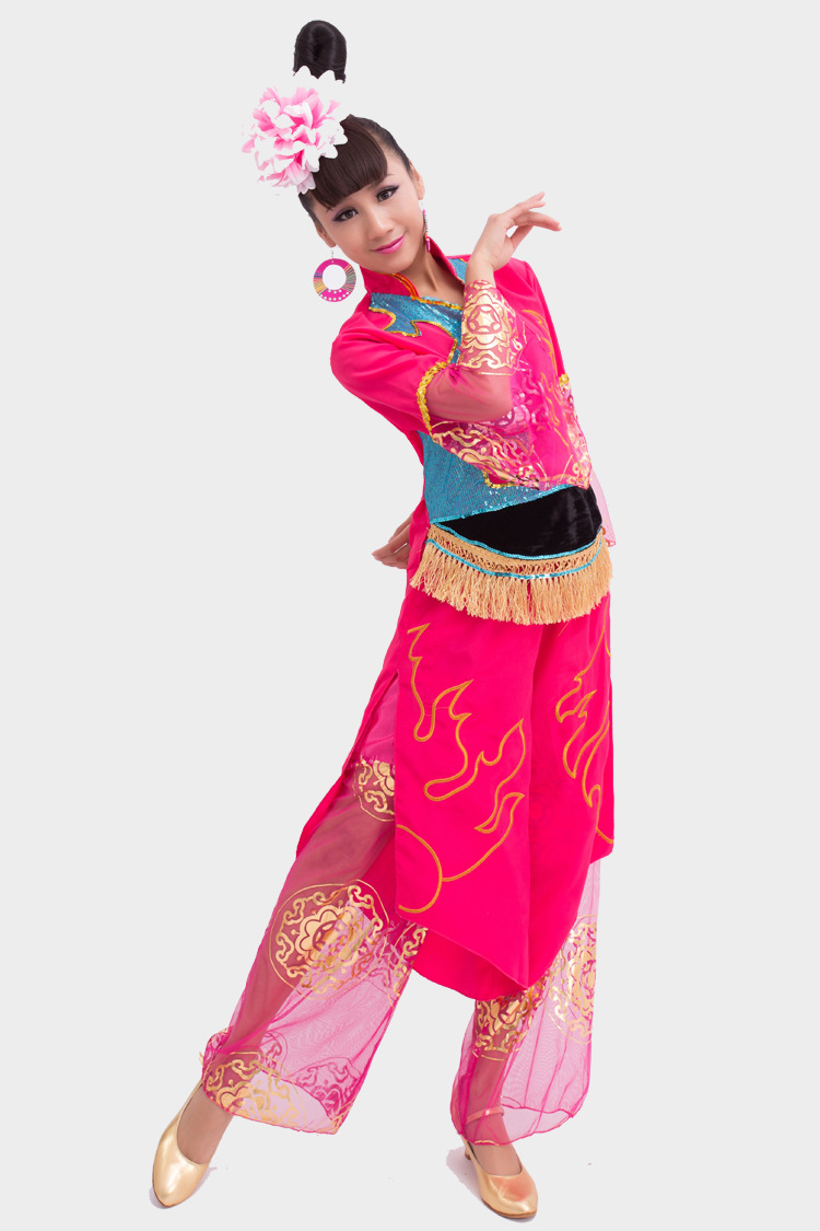天魅中老年民族秧歌腰鼓广场舞扇子舞蹈舞台表演演出服装成年女