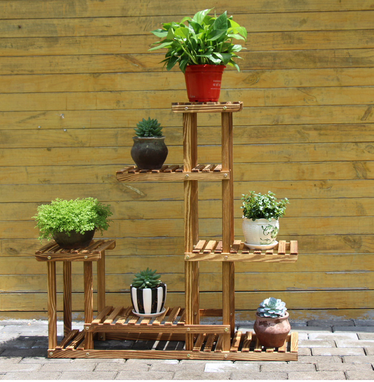 实木多层落地木质花架 多肉盆景架阳台客厅室内木制花架一件代发