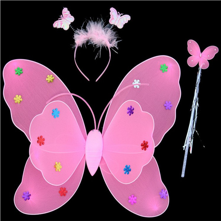 Children's Light-Emitting Butterfly Wings Fairy with Light Wings Three-Piece Set Scenic Spot Angel Stick Night Market Stall Hot Sale Toys