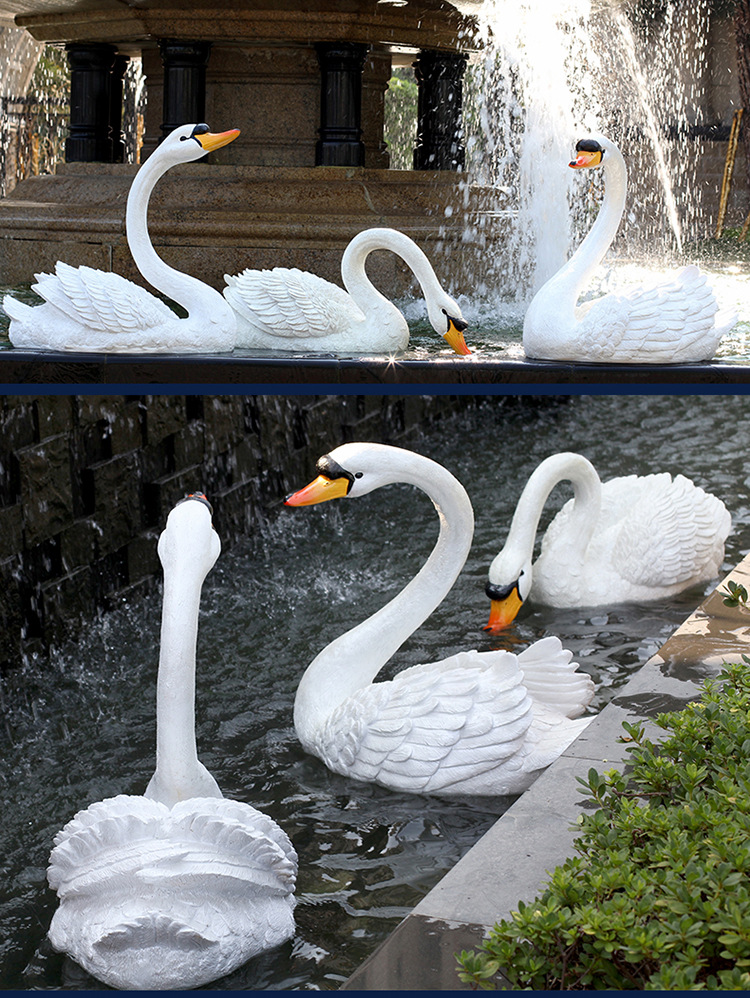 花园浮水池仿真天鹅摆件园林树脂玻璃钢雕塑摆设户外海洋生物动物
