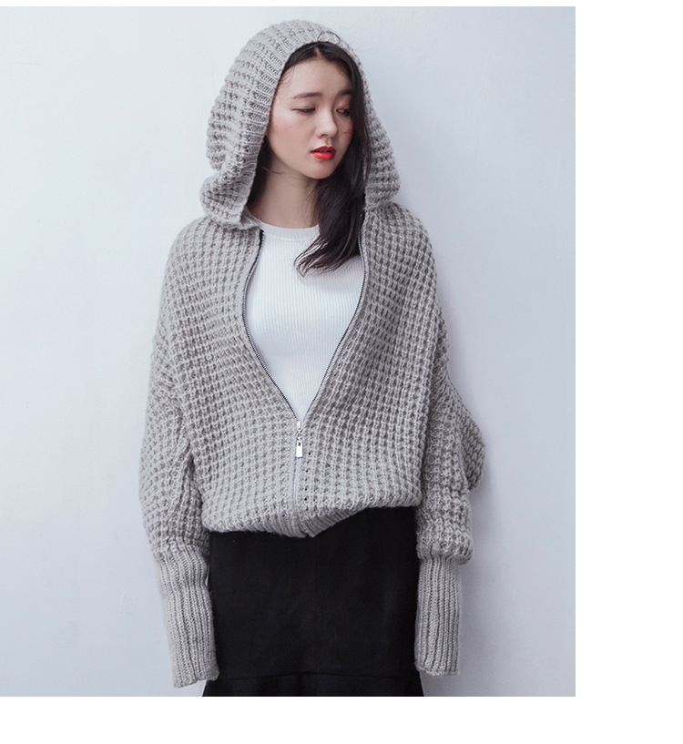 2016秋冬短款宽松毛衣外套女开衫加厚新款连帽编织棒球衫韩版女装