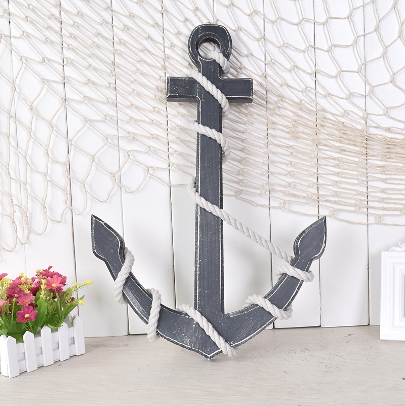 地中海风格 船锚 装饰船锚 手工船锚工艺品 62公分 木制船锚