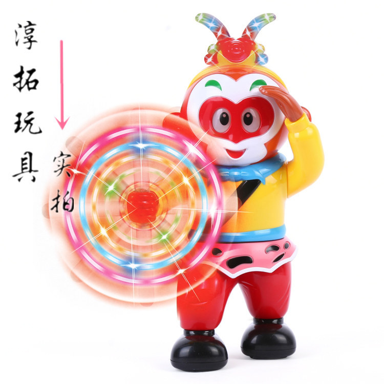 新款孙悟空电动旋转炫彩灯金箍棒跳舞机器人西游记音乐儿童玩具