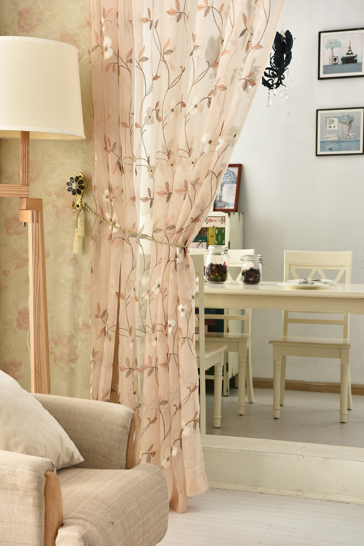 柯桥艾瑞丝美式乡村田园风格刺绣花窗帘阳台卧室飘窗成品定制纱帘