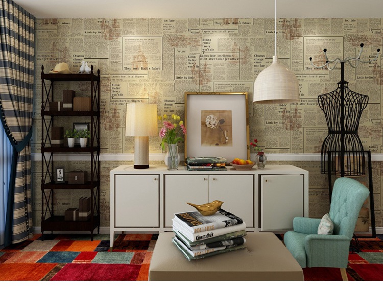 美式复古壁纸 怀旧英文报纸书房背景墙墙纸 服装店酒吧咖啡厅墙纸