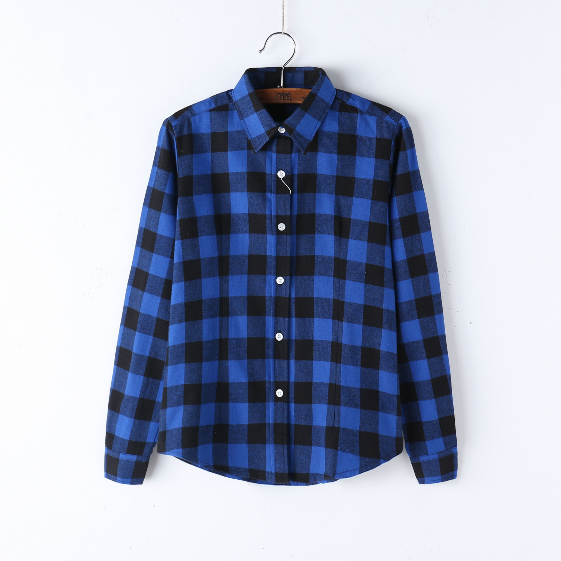 批发2022新款棉格子衬衫长袖女士衬衫修身显瘦大码衬衣-阿里巴巴