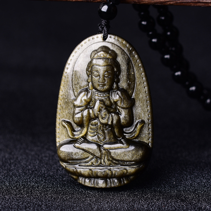 天然金曜石吊坠八大守护神十二生肖本命佛金曜石守护神本命佛吊坠