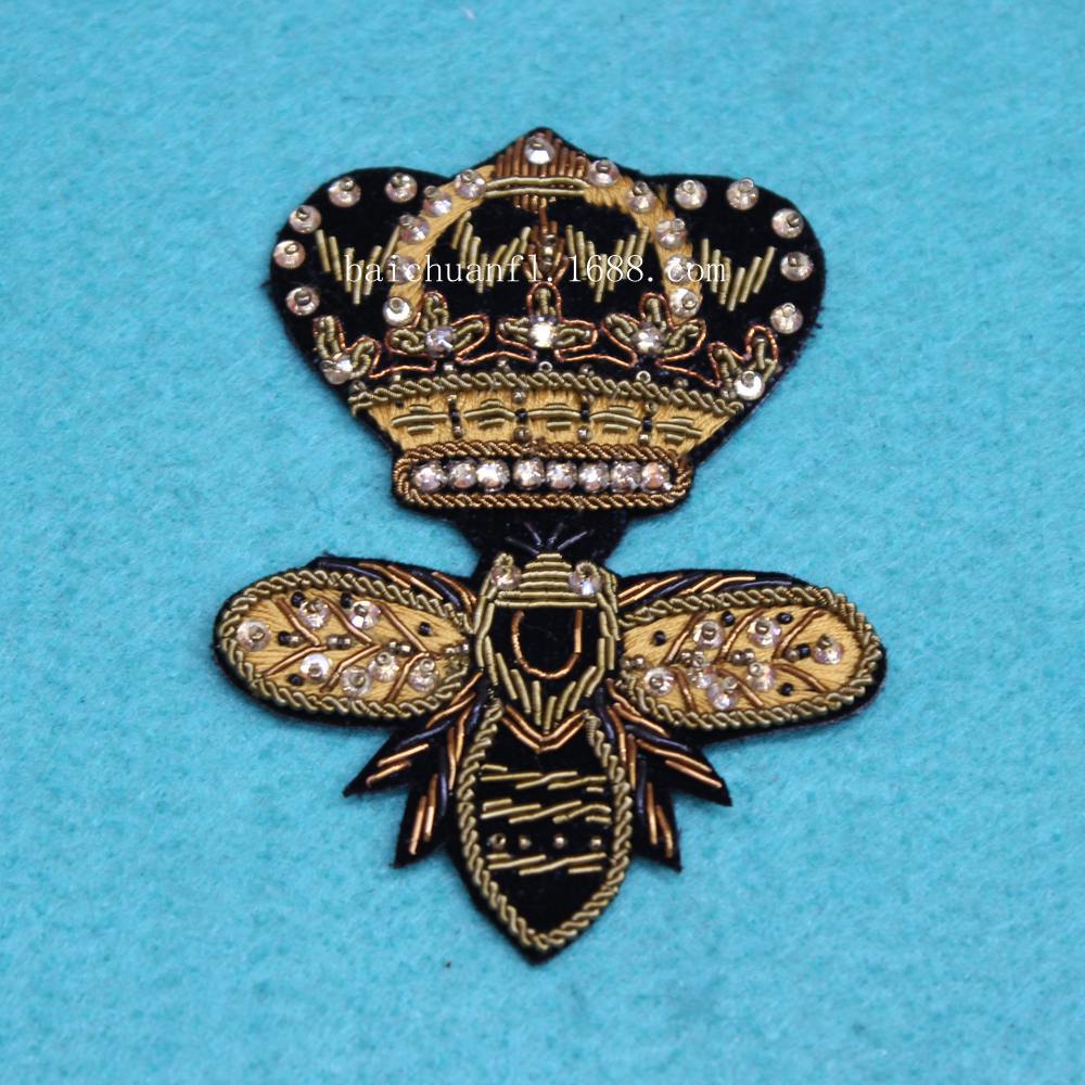 蜜蜂印度丝徽章 印度丝手工徽章 印度绣花徽章 印度丝刺绣徽章