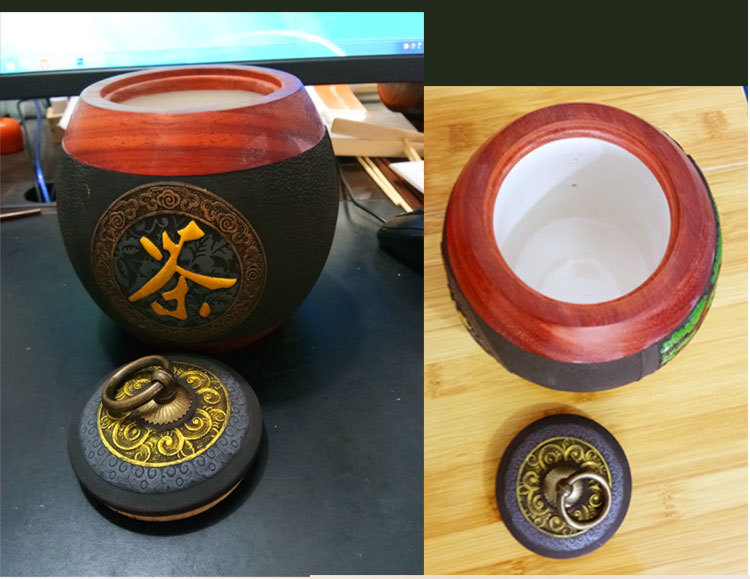 精制工艺品红木竹炭茶叶罐密封存储罐厂家一件代发