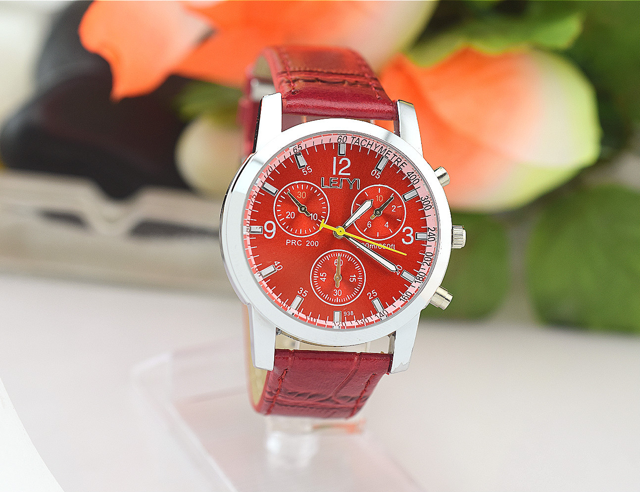 速卖通爆款条钉数字男士皮带石英三眼六针手表女士腕表中性款