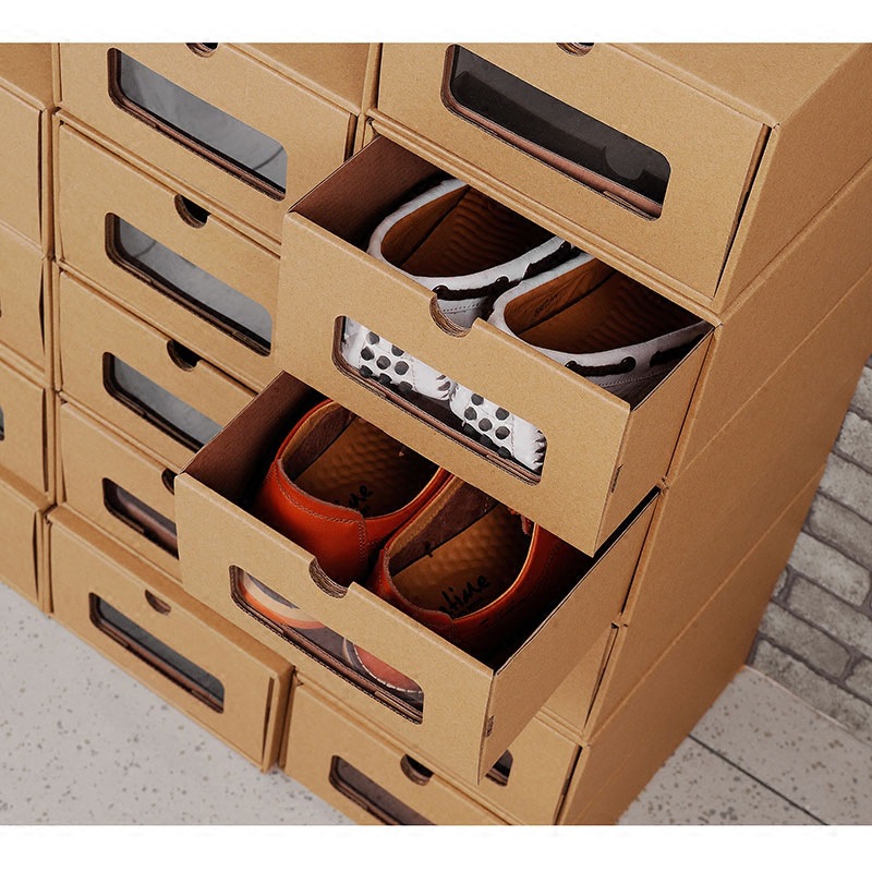 加厚牛皮纸抽屉鞋盒子透明男女简易式靴子整理储物防尘收纳盒直销