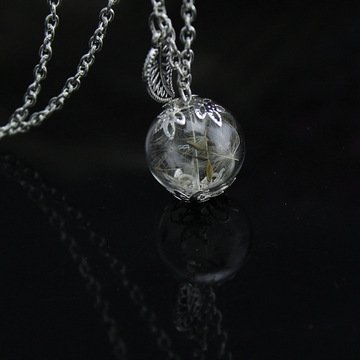 新款创意项链 合金玻璃罩蒲公英饰品韩版项链批