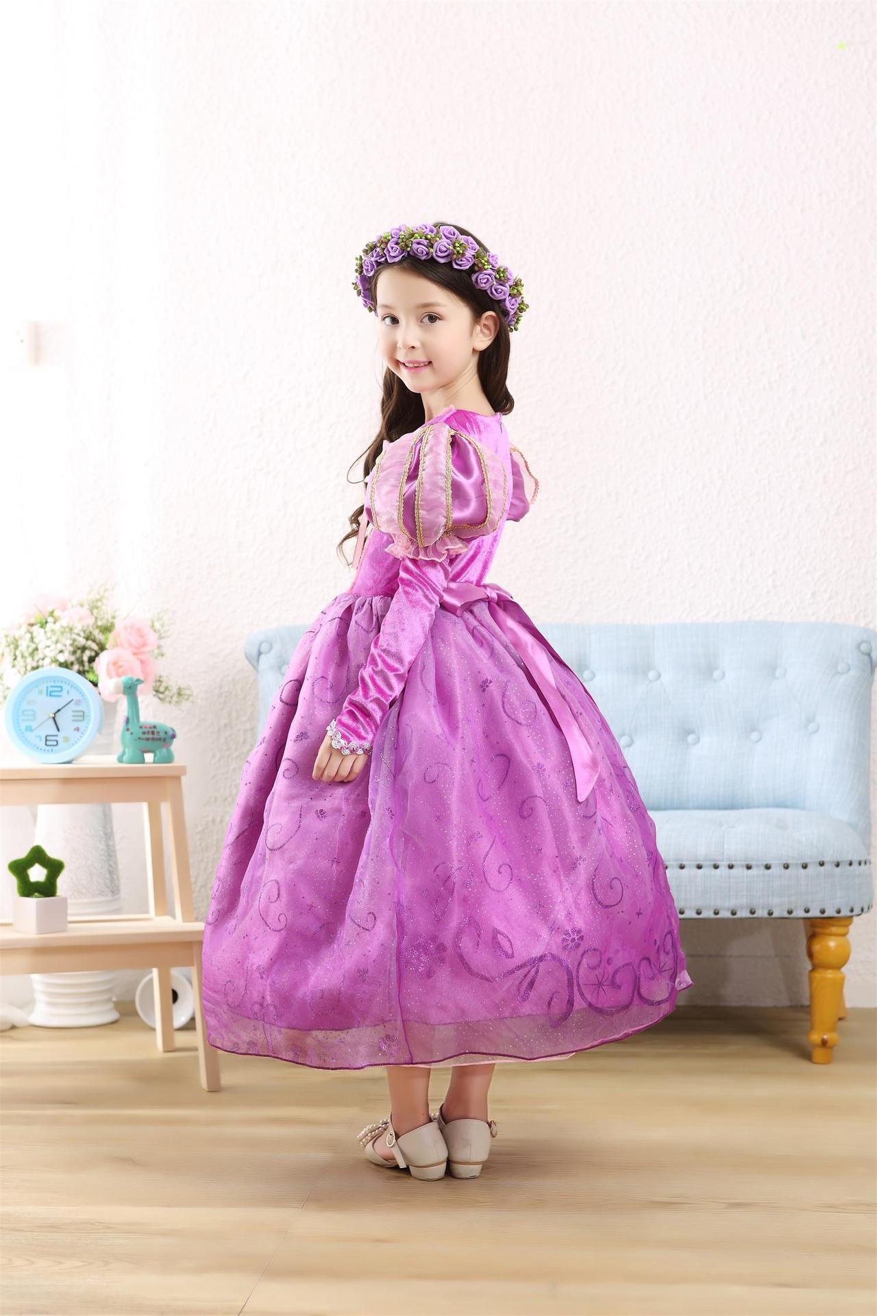 新款外贸索菲亚长发公主连衣裙女童节日新年表演礼服裙