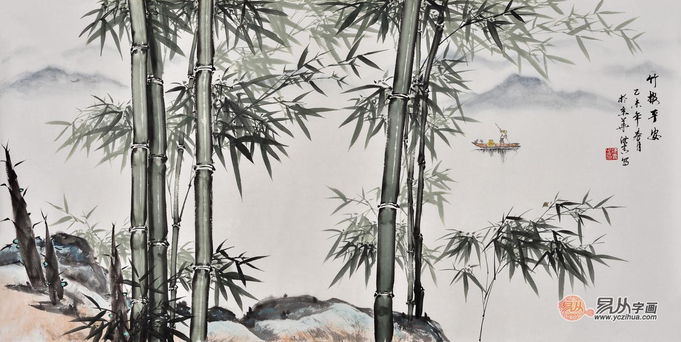 翠竹图 国画家刘海青花鸟画作品《竹报平安》