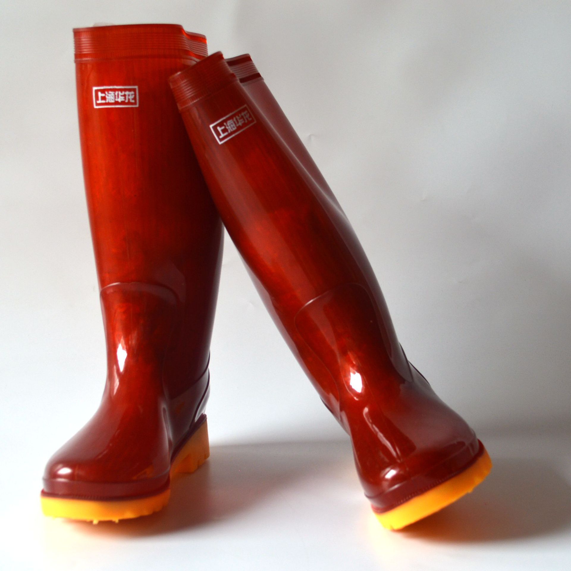 华龙男双新料a茶塑料雨鞋高筒茶色水鞋雨靴劳保工矿鞋耐磨耐酸碱