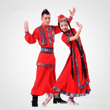 新疆维吾尔族舞蹈演出服装男女民族舞肚皮舞台表演服红色套装