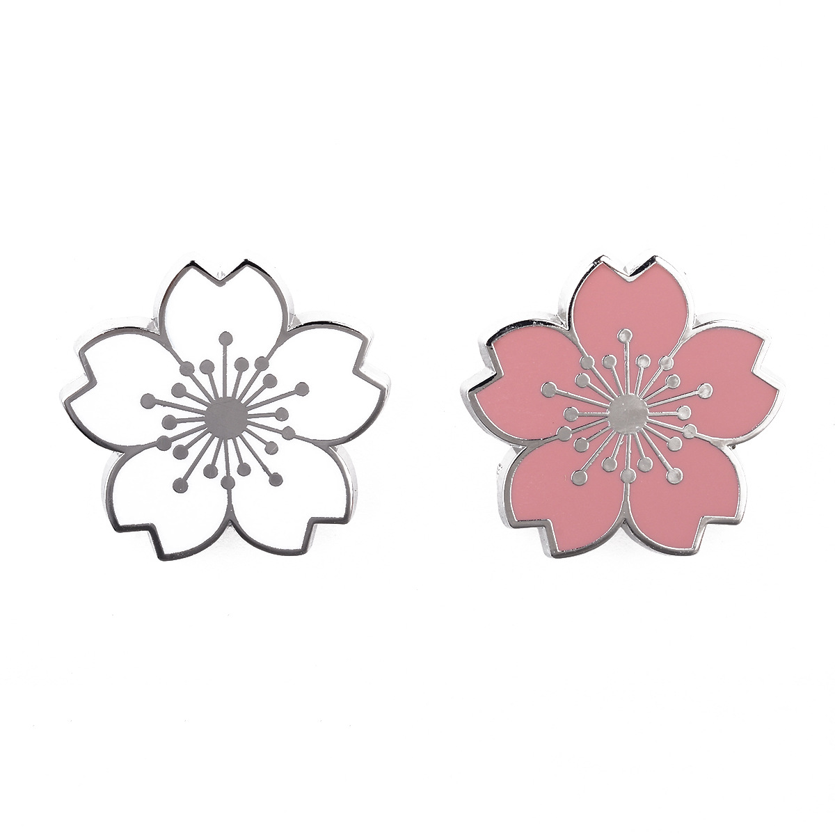 出口日本外贸热销高档男士胸针 西服银边樱花徽章白色樱花胸章