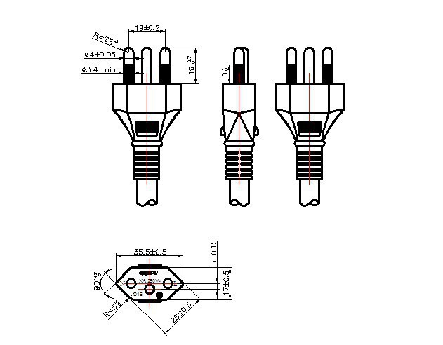 巴西电源插头 巴西三芯电源插头 巴西三极