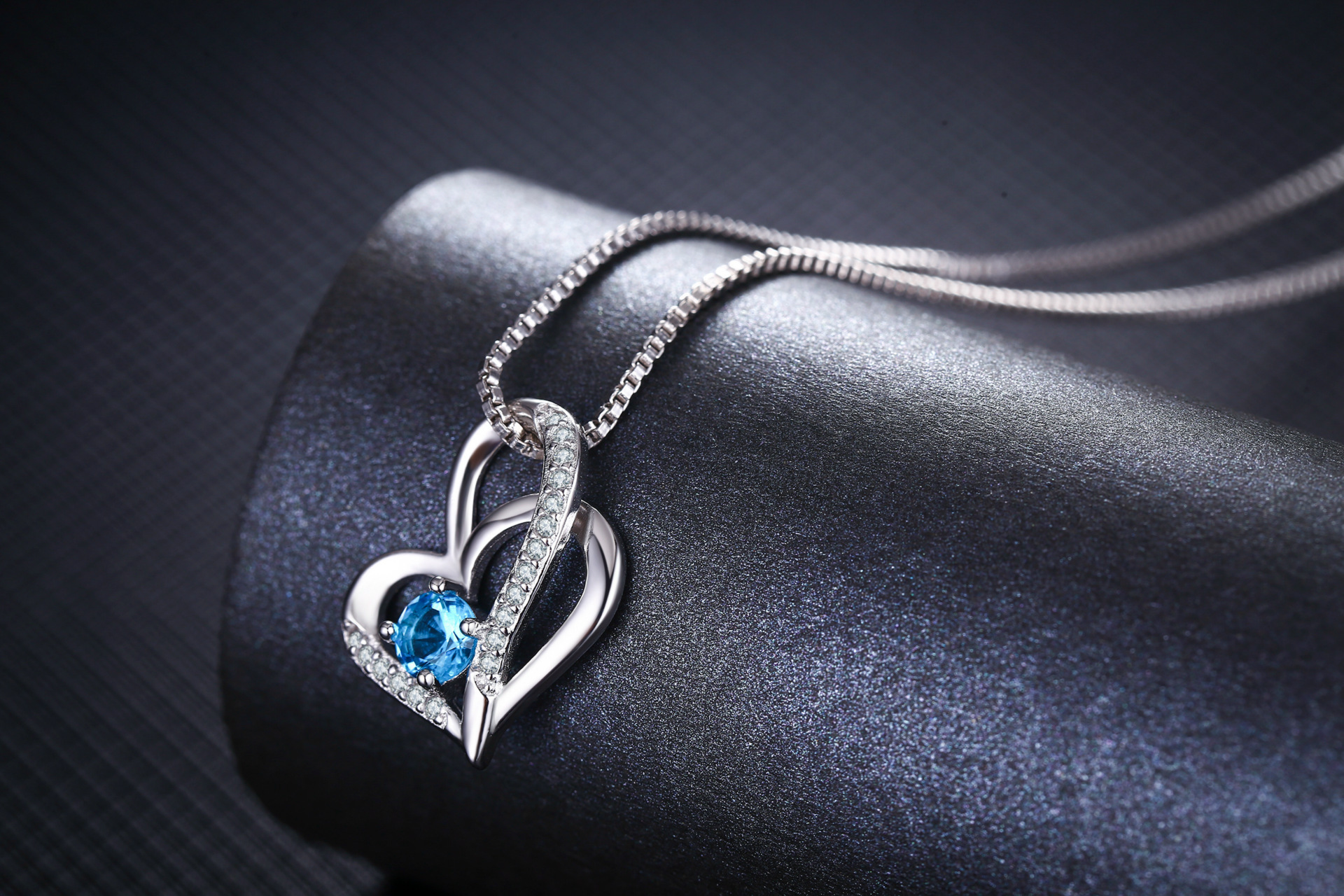 925纯银韩国双爱心吊坠 双爱心闪钻项链银饰品批发 女款0